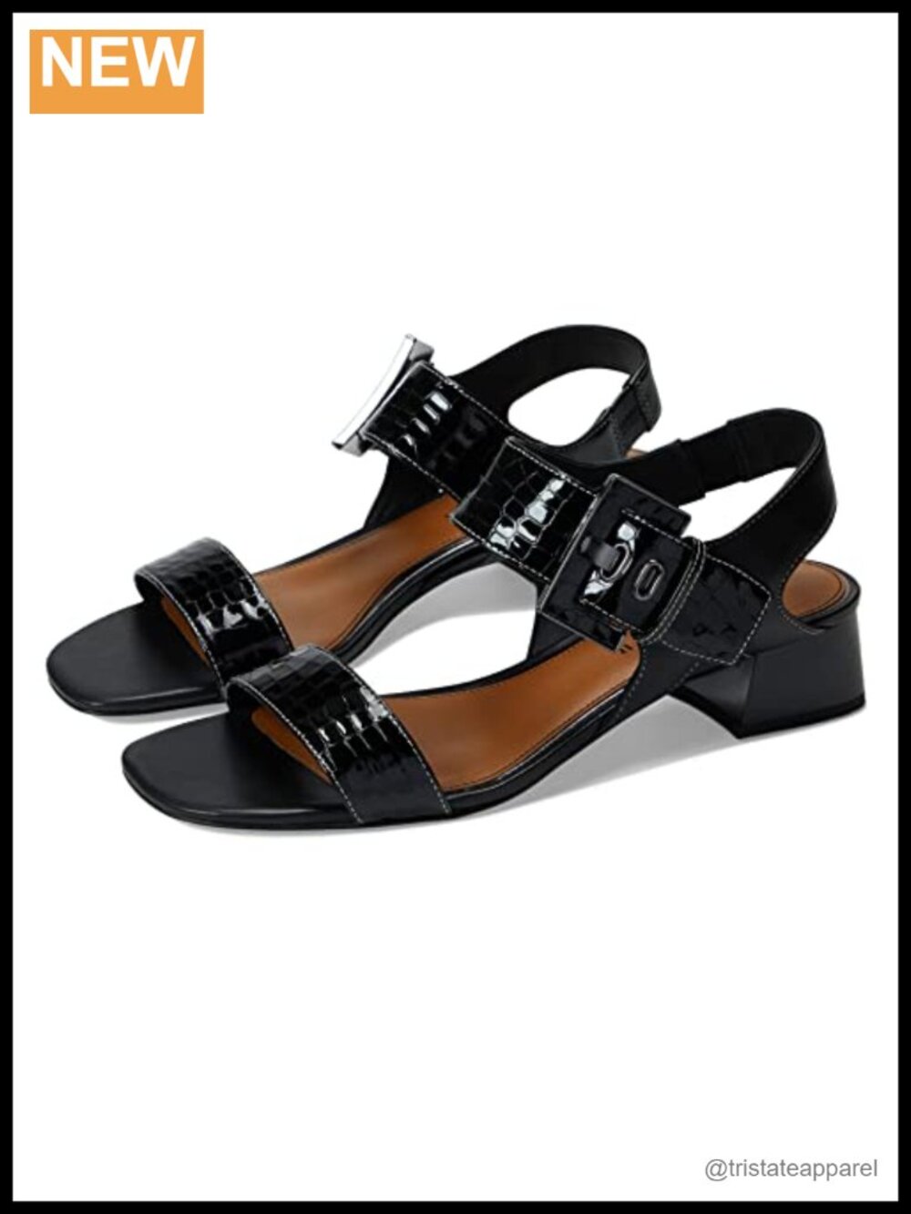 Leather Block Heel Sandals, Adjustable Ankle Strap, Open Toe